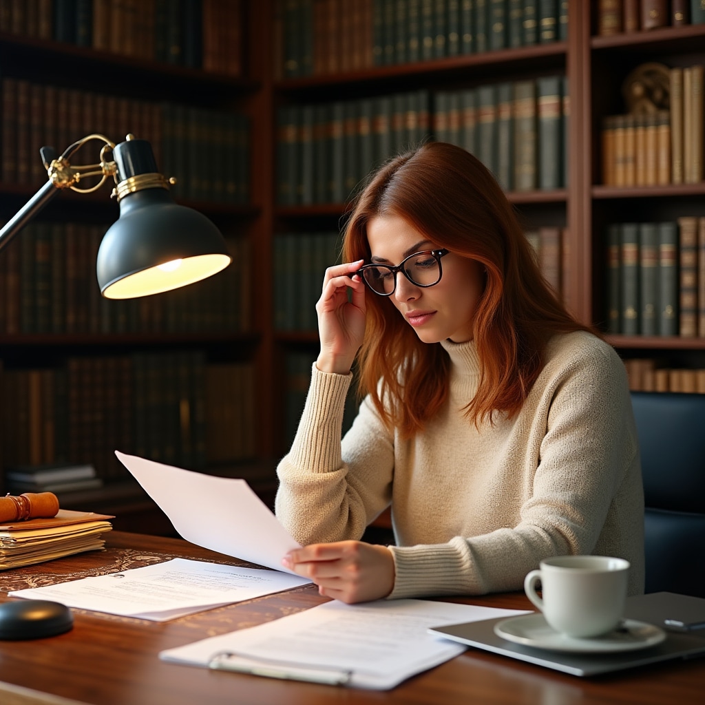 Researcher carefully examining documents and data with magnifying glass representing accuracy and precision