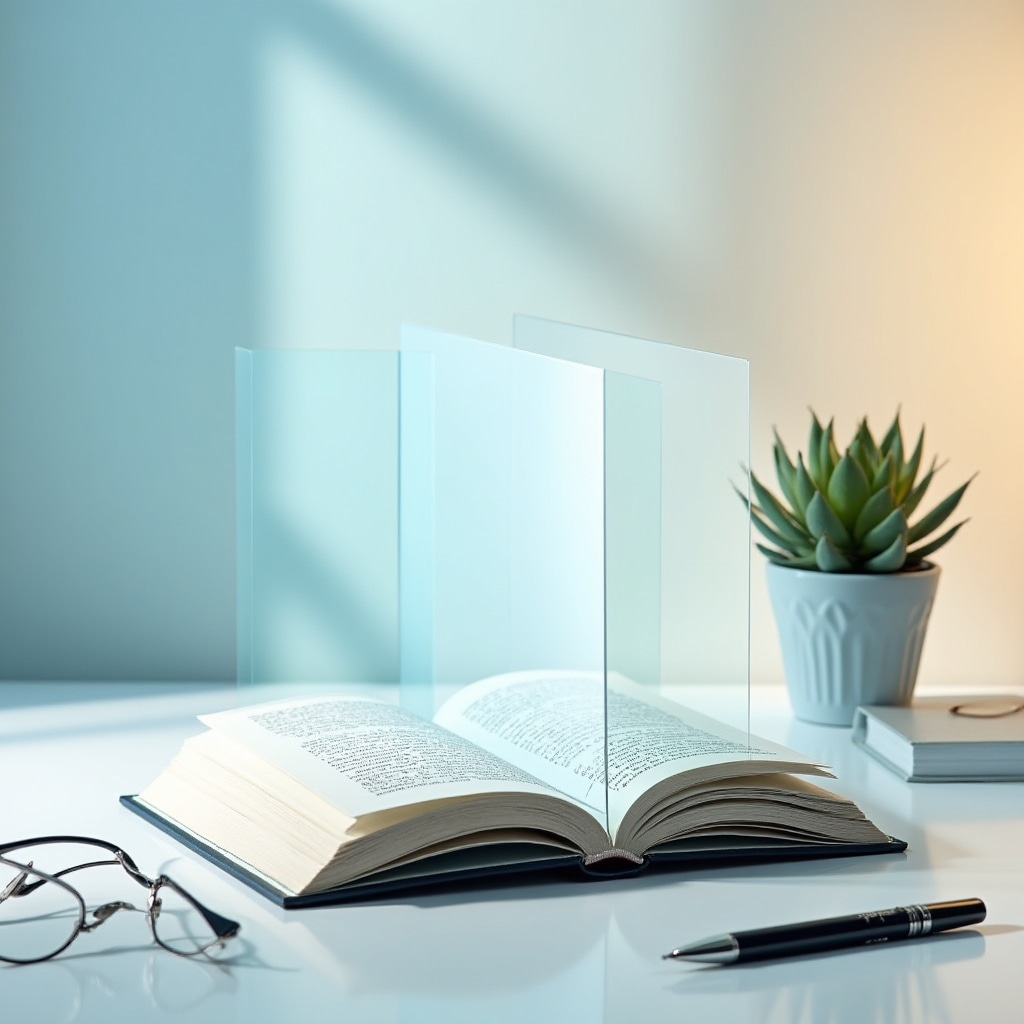 Open book with transparent overlay representing educational transparency and knowledge sharing